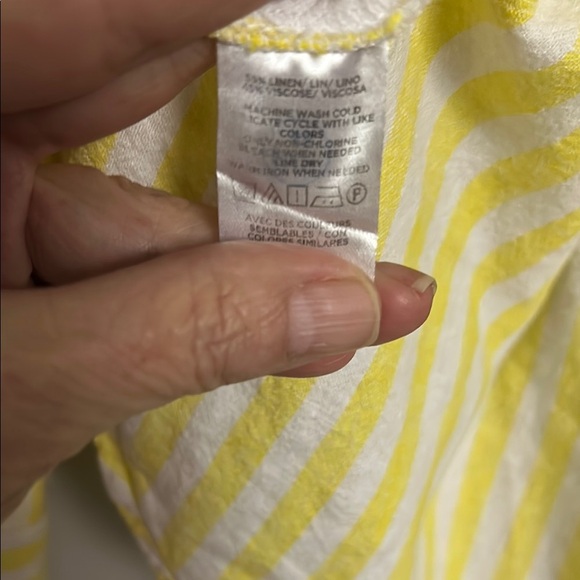 LOFT Yellow and White Striped Button Down Shirt - Picture 3 of 5